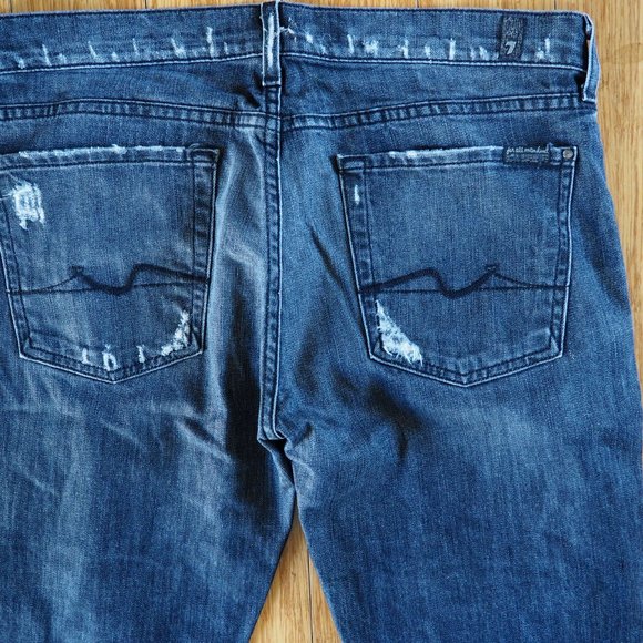 7 For All Mankind Josephina Size 30 Distressed Medium Wash Jeans Button Fly - Picture 4 of 6